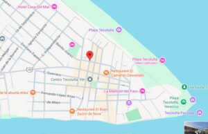 Mapa de ubicación de la terminal de autobuses de Tecolutla